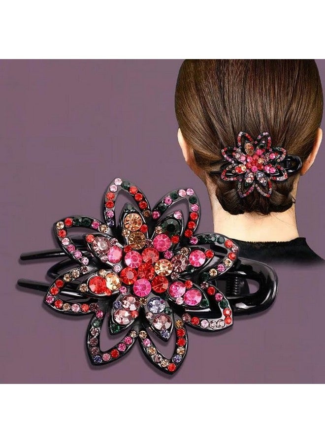 YANWENX Flower Rhinestones Hair Clips Duckbill Clip Ponytail Clips Hair Barrettes Decorative Clips Hair Accessories for Women (Red Pink Pack Of 1) - Image 2