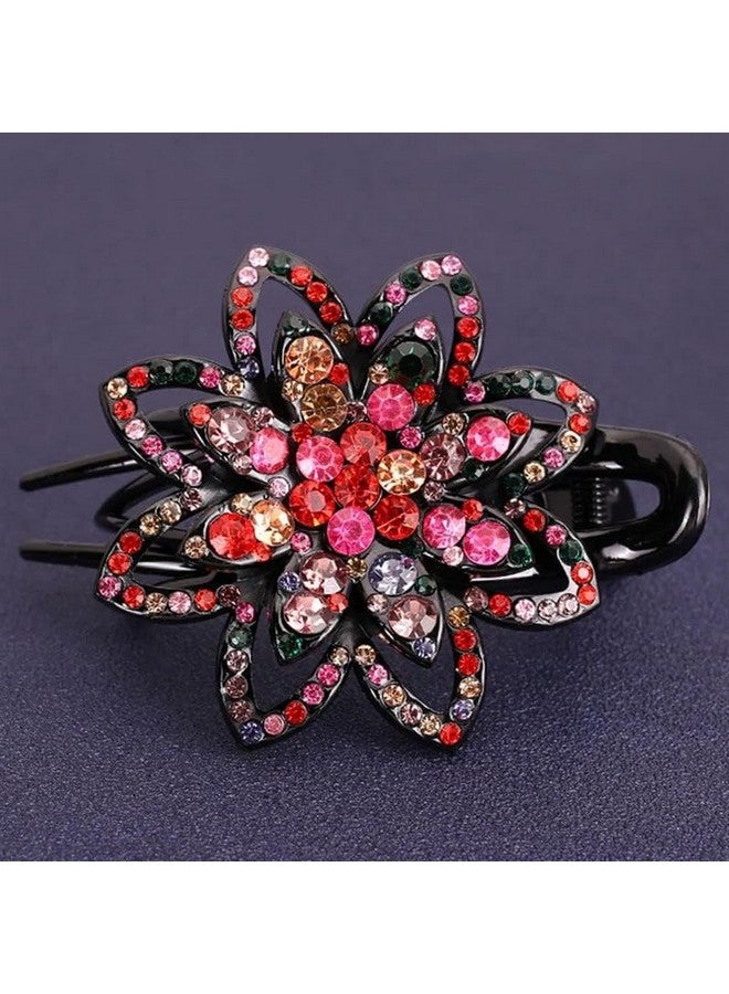 YANWENX Flower Rhinestones Hair Clips Duckbill Clip Ponytail Clips Hair Barrettes Decorative Clips Hair Accessories for Women (Red Pink Pack Of 1) - Image 1