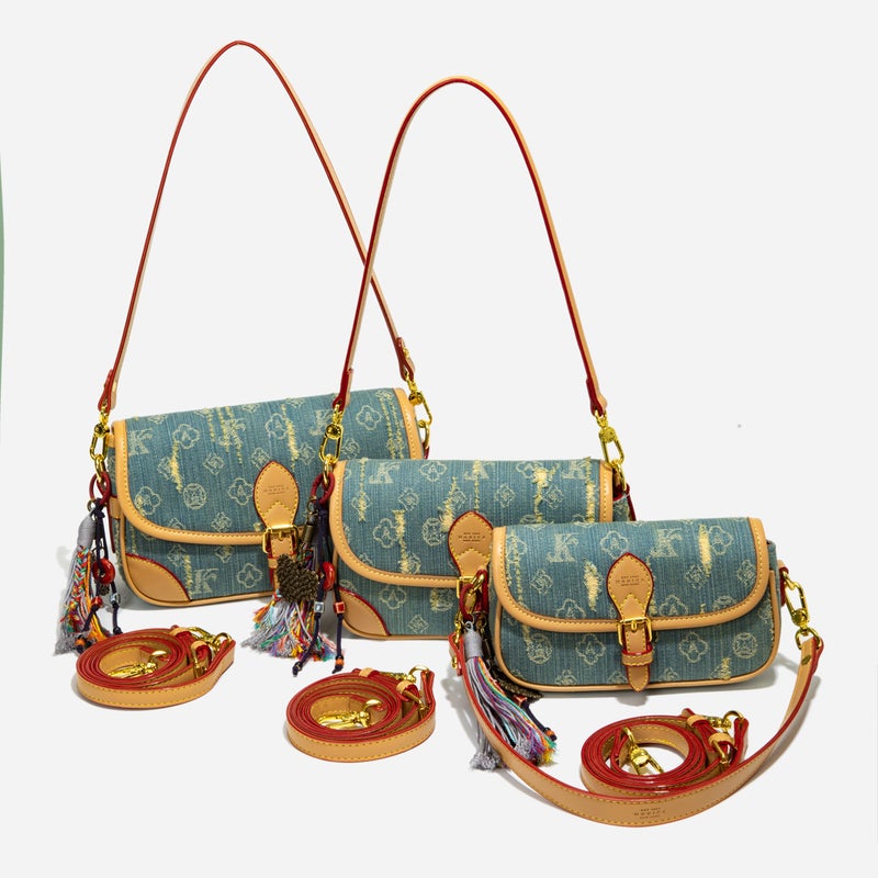 New Style Bags For Women, New Denim Underarm Bags, Niche Presbyopic Baguette Bags, Single Shoulder Crossbody Small Square Bags With Printing - Image 1
