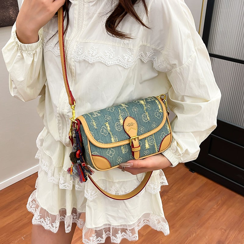 New Style Bags For Women, New Denim Underarm Bags, Niche Presbyopic Baguette Bags, Single Shoulder Crossbody Small Square Bags With Printing - Image 4
