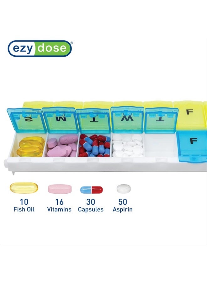 Ezy Dose (14-Day) Pill, Medicine, Vitamin Organizer Box | Weekly, Daily Planner | Locking Compartments | Colored Lids - Image 3