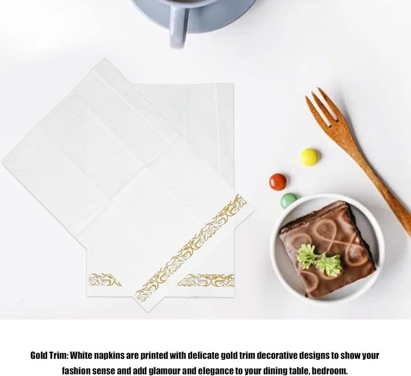 Gold Napkins with Gold Trim, 40PCS Disposable Dinner Napkins, Linen Hand Feel, Portable and Elegant - Soft Absorbent Paper, Perfect for Wedding, Party, and Family Events - Image 2