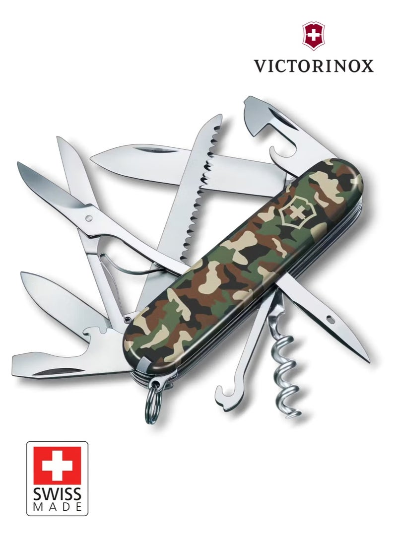 Victorinox Huntsman Swiss Army Knife Camouflage (1.3713.94) | 15 Functions Multi-Tool | Wood Saw, Scissors, Corkscrew & Outdoor Essential