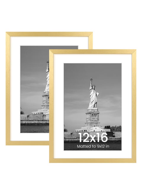 ENJOYBASICS 12x16 Picture Frame Display Poster 9x12 with Mat or 12 x 16 Without Wall Gallery Photo Frames Gold 2 Pack