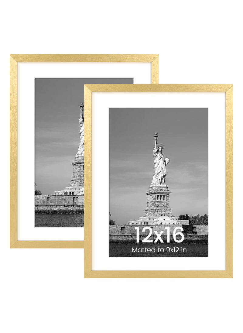 ENJOYBASICS ENJOYBASICS 12x16 Picture Frame Display Poster 9x12 with Mat or 12 x 16 Without Wall Gallery Photo Frames Gold 2 Pack 