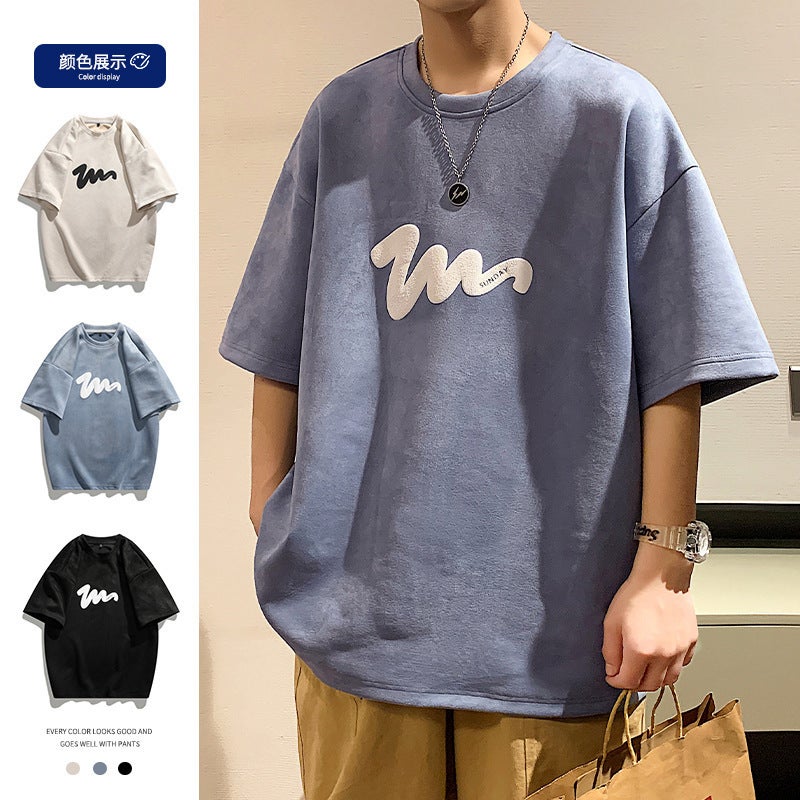 Heavy Suede Short-sleeved Men's Summer American Style Retro Curry Color T-shirt Japanese Style Trendy Brand Yagi Shuai High Street Half-sleeved - Image 3