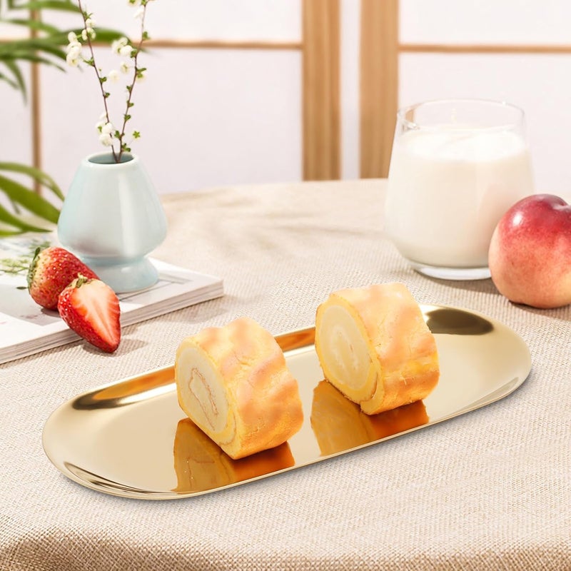 Warmtree Stainless Steel Towel/ Dish Plate, Tea/ Fruit Storage Trays Cosmetics Jewelry Organizer, Gold, Oval - Image 4