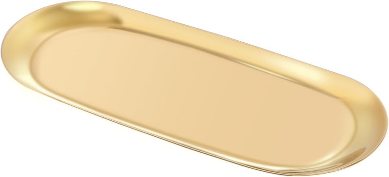 Warmtree Stainless Steel Towel/ Dish Plate, Tea/ Fruit Storage Trays Cosmetics Jewelry Organizer, Gold, Oval - Image 1