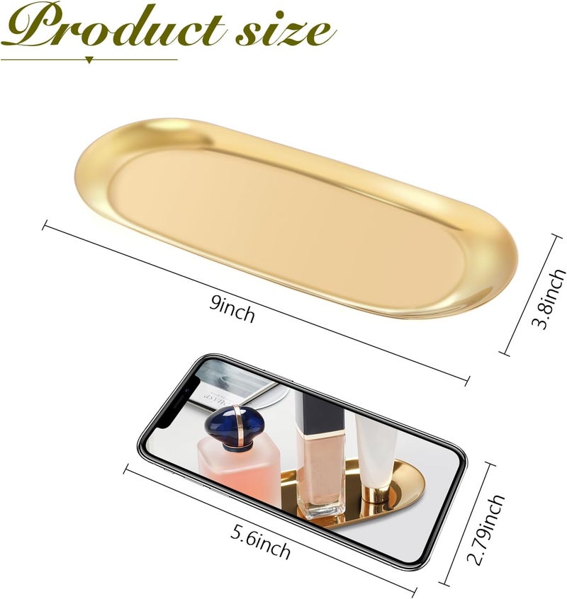 Warmtree Stainless Steel Towel/ Dish Plate, Tea/ Fruit Storage Trays Cosmetics Jewelry Organizer, Gold, Oval - Image 2