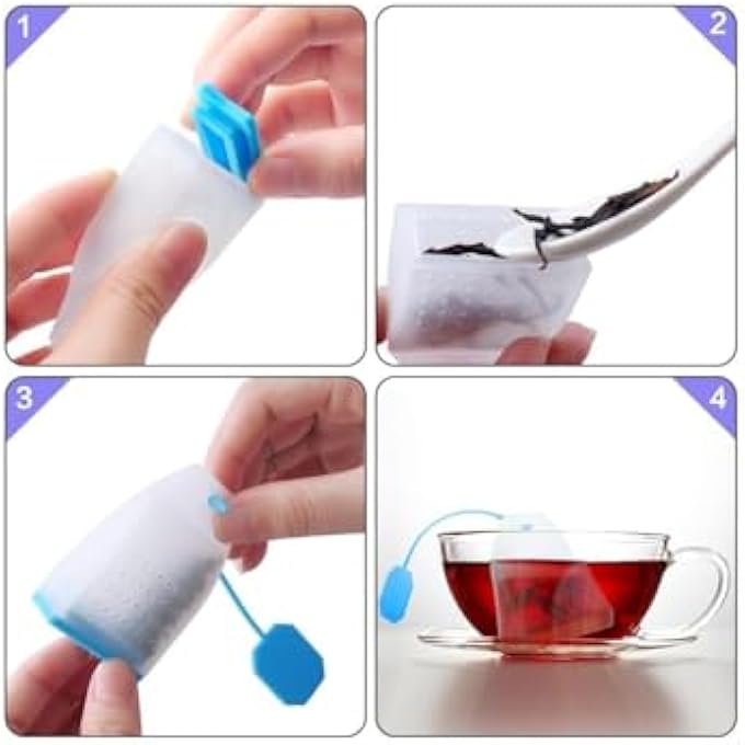 Bukela 4 Pack Reusable Silicone Tea Bags Loose Leaf Tea Infuser Strainer Set Premium Tea Filter With Long Rope For Tea Cups Mugs And Teapots Random Color - Image 3