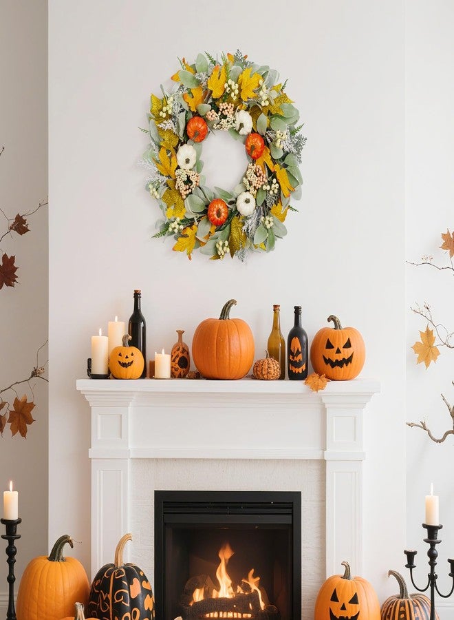 Vsonker Fall Wreaths for Front Door, 22-24” Seasonal Wreath Decorations with Pumpkins/Berries for Indoor Outdoor Window Wall Porch, All-Weather Artificial Floral Wreath. Farmhouse Thanksgiving & Harvest Decor - Image 4