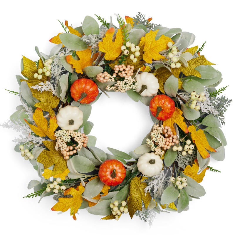 Vsonker Fall Wreaths for Front Door, 22-24” Seasonal Wreath Decorations with Pumpkins/Berries for Indoor Outdoor Window Wall Porch, All-Weather Artificial Floral Wreath. Farmhouse Thanksgiving & Harvest Decor - Image 1