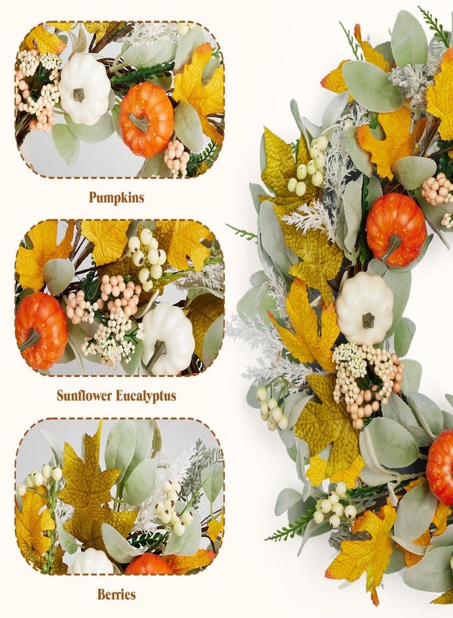 Vsonker Fall Wreaths for Front Door, 22-24” Seasonal Wreath Decorations with Pumpkins/Berries for Indoor Outdoor Window Wall Porch, All-Weather Artificial Floral Wreath. Farmhouse Thanksgiving & Harvest Decor - Image 3