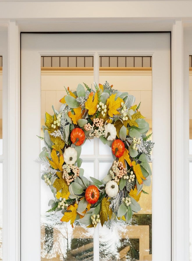 Vsonker Fall Wreaths for Front Door, 22-24” Seasonal Wreath Decorations with Pumpkins/Berries for Indoor Outdoor Window Wall Porch, All-Weather Artificial Floral Wreath. Farmhouse Thanksgiving & Harvest Decor - Image 2