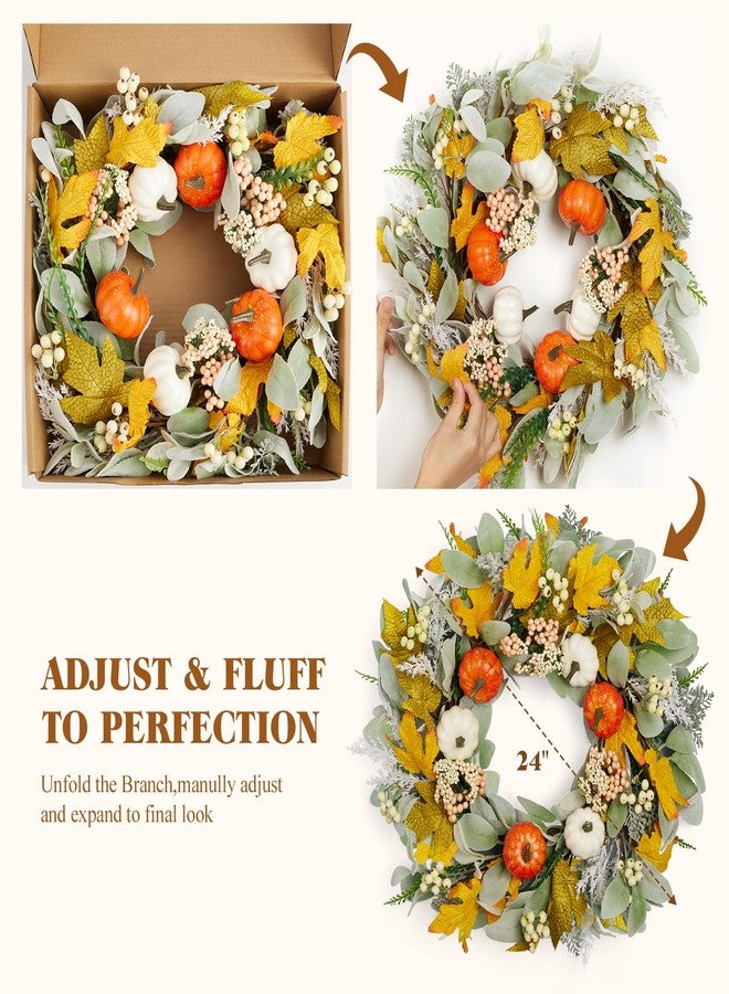 Vsonker Fall Wreaths for Front Door, 22-24” Seasonal Wreath Decorations with Pumpkins/Berries for Indoor Outdoor Window Wall Porch, All-Weather Artificial Floral Wreath. Farmhouse Thanksgiving & Harvest Decor - Image 5