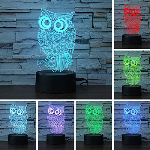 i-CHONY Owl Gift Night Light for Kids,3D Illusion Lamp 7 Colors Auto Changing Touch Table Lamp Bedroom Decorations Bedside Lamp - Owl Gifts for Kids Boys Girls Teens Women Christmas Gifts - Image 2