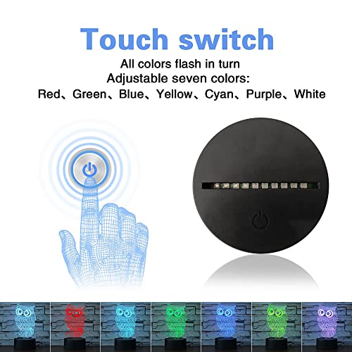 i-CHONY Owl Gift Night Light for Kids,3D Illusion Lamp 7 Colors Auto Changing Touch Table Lamp Bedroom Decorations Bedside Lamp - Owl Gifts for Kids Boys Girls Teens Women Christmas Gifts - Image 5