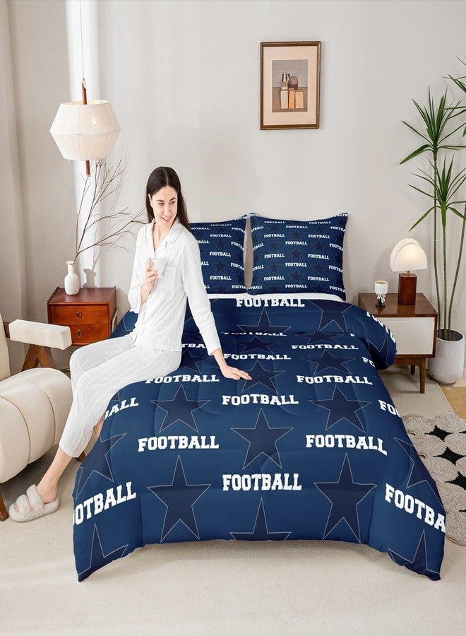 Homewish Texas Star Football Comforter Set King Size,American Football Sports Games Bedding Set,Boys Men Room Decor,Cowboy Rugby Competition Down Comforter,Dark Blue Fashion Duvet Insert,2 Pillowcases - Image 1