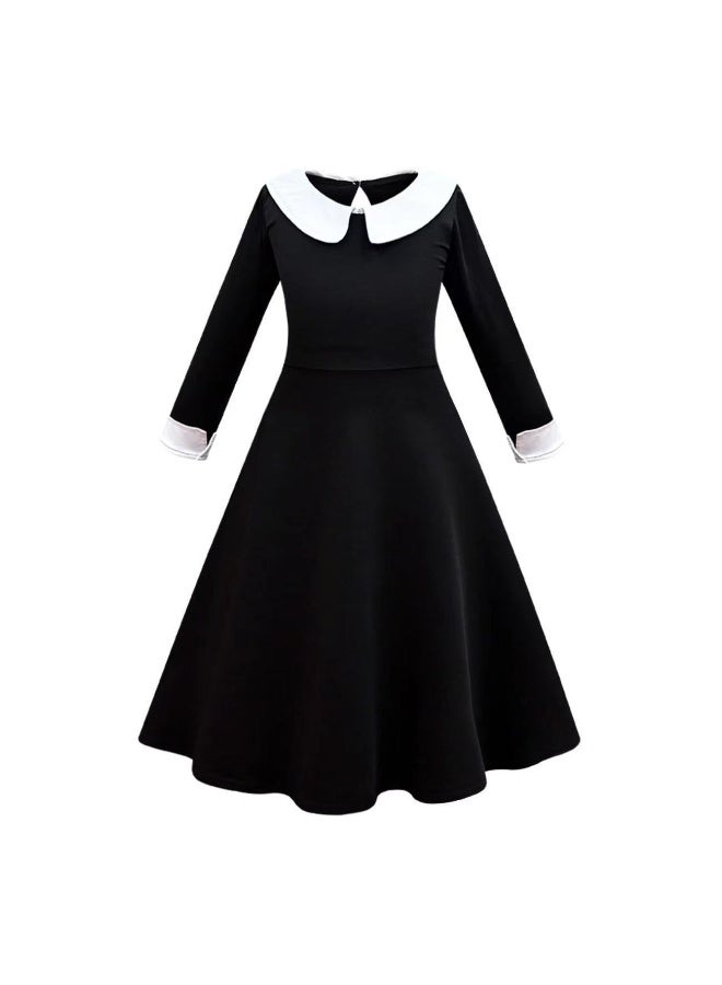 NIBEMINENT The Adams family's cosplay costume, chiffon dress, Wednesday black retro role-playing black chiffon - Image 1