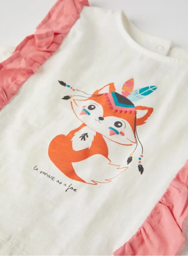 Zippy Frill Top for Baby Girls 'Fox', White/Pink