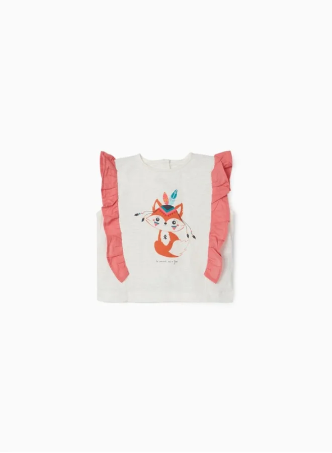 Zippy Frill Top for Baby Girls 'Fox', White/Pink