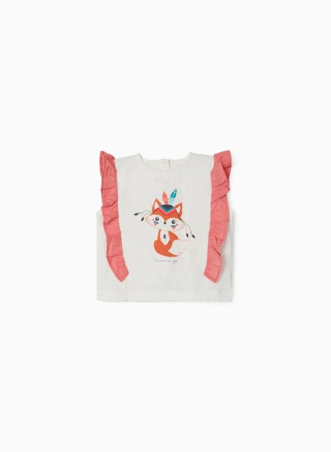 Zippy Frill Top for Baby Girls 'Fox', White/Pink - Image 3