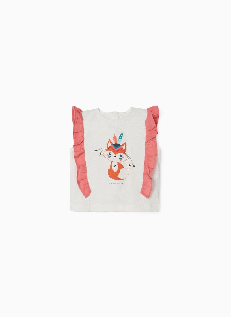 Zippy Frill Top for Baby Girls 'Fox', White/Pink - Image 1