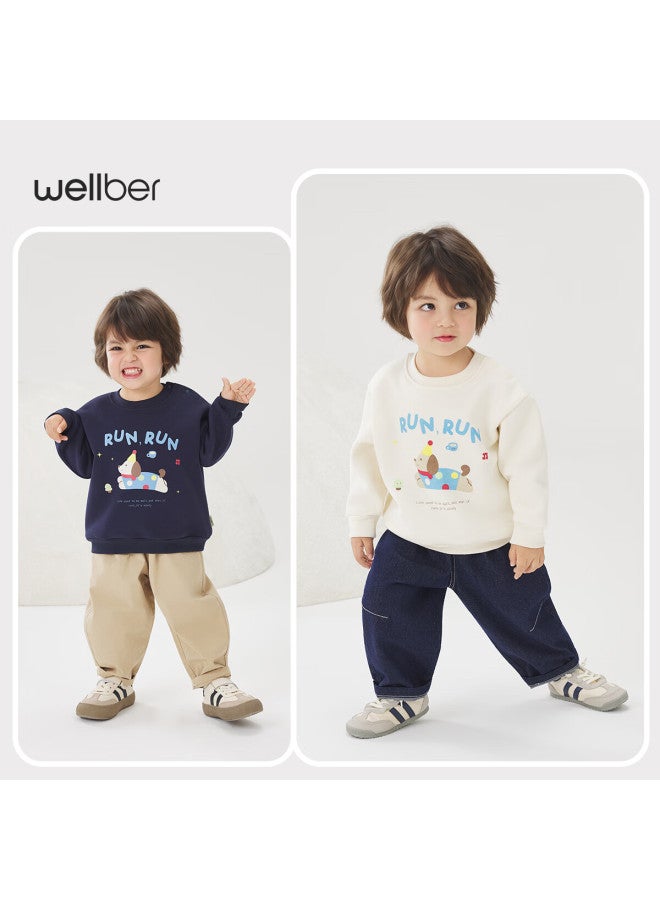 Wellber 25 Autumn Winter Kids Raglan Sleeve Letter Pullover Sweatshirt Baby Off-white 110 - Image 1