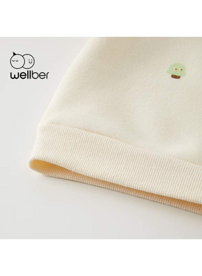 Wellber 25 Autumn Winter Kids Raglan Sleeve Letter Pullover Sweatshirt Baby Off-white 110 - Image 2