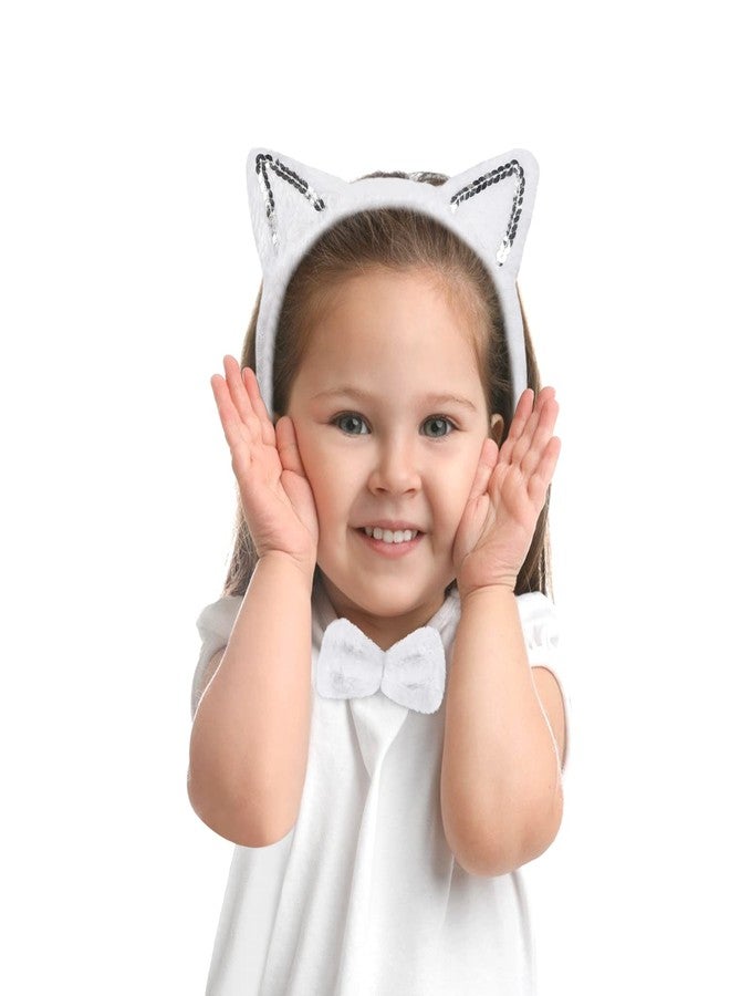 EVERMARKET 3 Pieces White Cat Costume Set Cat Glitter Ears Headband Tail and Bow Tie Animal Fancy Dress Cat Costume Kit Party Accessories for Halloween,Birthday,Christmas,Cosplay Dress Up Party Decorations - Image 5