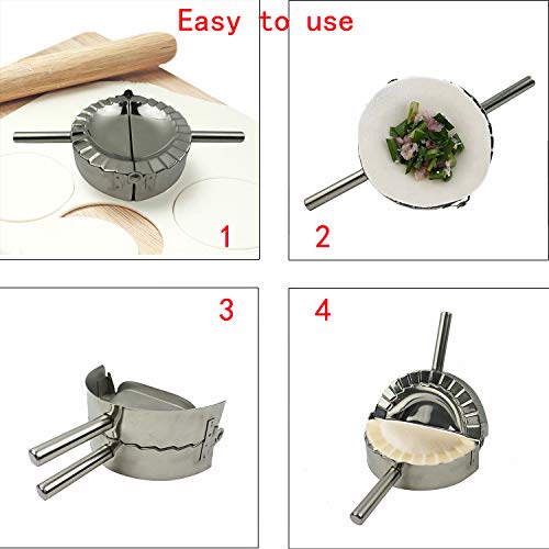 Proshopping Stainless Steel Dumpling Maker, X-Large 5" Goya Empanada Press Mold, Ravioli Mould Crimper, Wraper Dough Cutter - for Pie Ravioli Chinese Dumpling Pastry, with long handle (XL 5" Dia) - Image 4