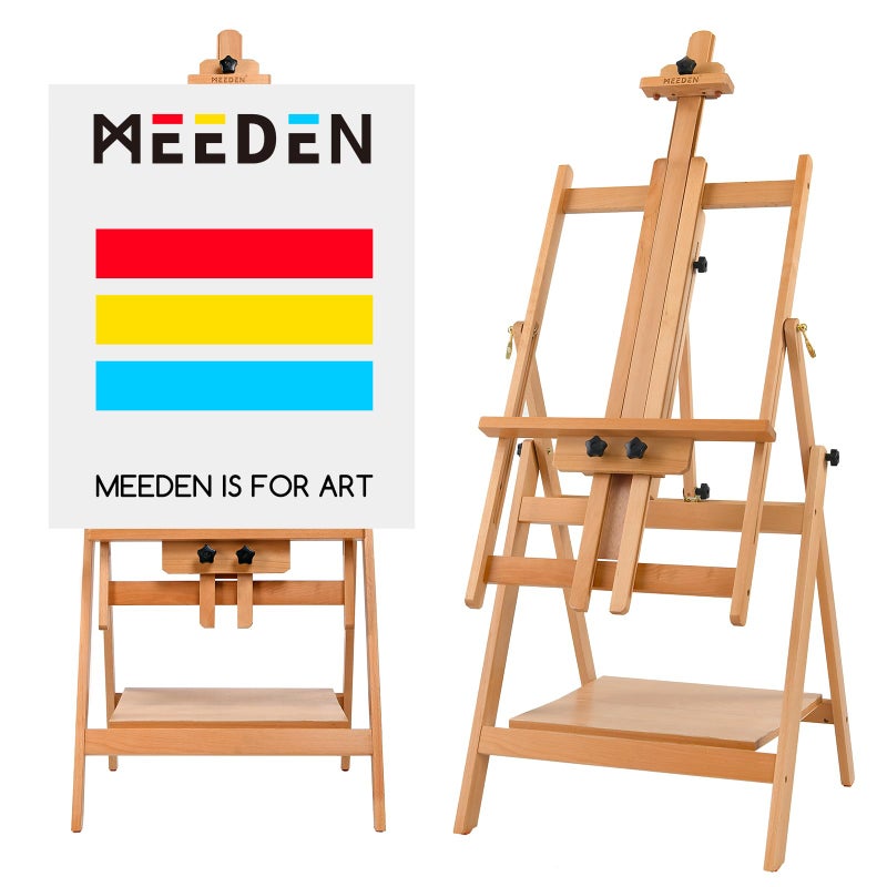 MEEDEN Large Studio Artist Easel Adjustable Studio Painting Easel Solid Beechwood H Frame Easel Display Art Easel for Watercolor Acrylic Oil Painting Adjusts to Max 88 Hold Canvas Up to 59