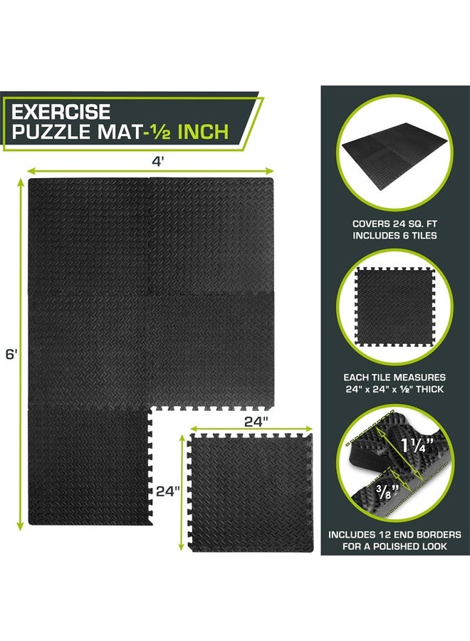 DUNISO 6Pcs Puzzle Exercise Floor Mat, EVA Foam Interlocking Tiles Protective and Cushion Flooring，Waterproof, Anti Fouling，Soundproof，for Gym Equipment, Exercise and Play Area,24''x24'',Black - Image 2