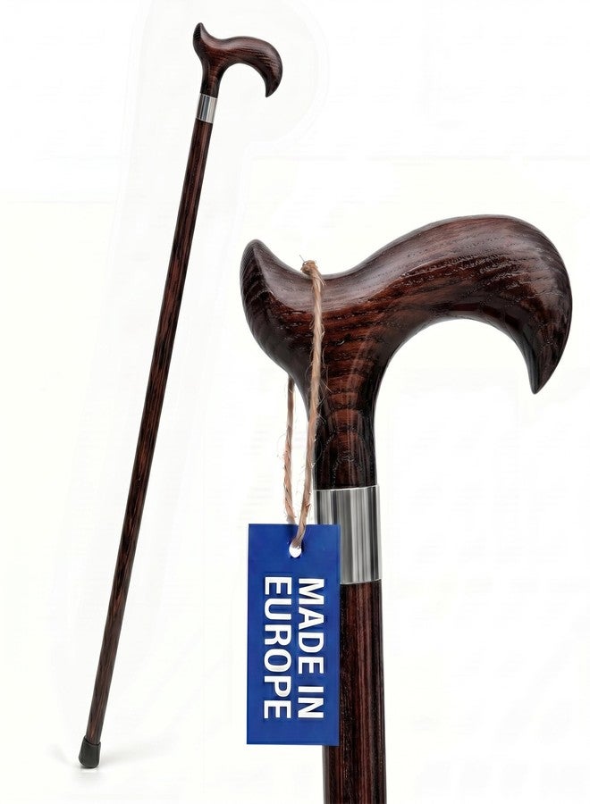 Dr Watson Dr. Watson Classic Derby Walking Cane - Handcrafted Ash Wood Cane with Polished Stainless Steel Collar (Wenge) - Image 1