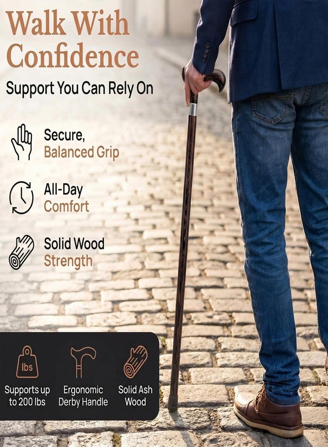 Dr Watson Dr. Watson Classic Derby Walking Cane - Handcrafted Ash Wood Cane with Polished Stainless Steel Collar (Wenge) - Image 2