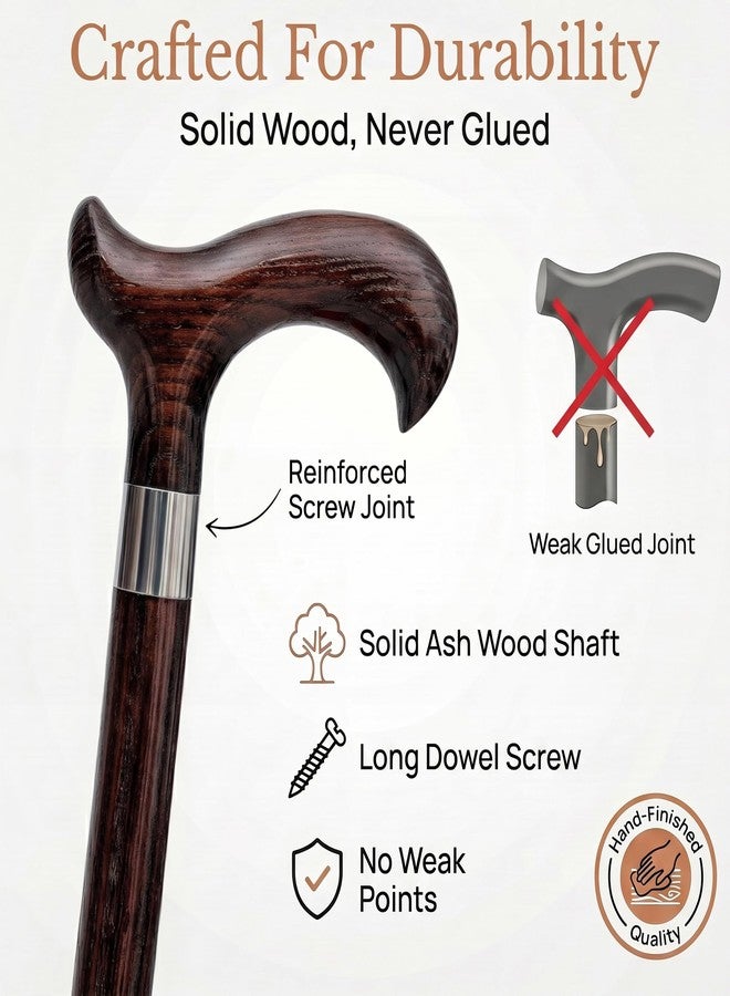 Dr Watson Dr. Watson Classic Derby Walking Cane - Handcrafted Ash Wood Cane with Polished Stainless Steel Collar (Wenge) - Image 4
