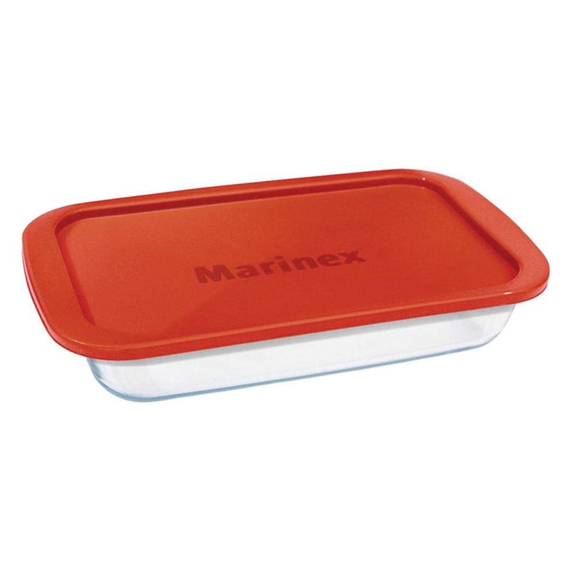 Marinex Large Rectangular Glass Roaster with Plastic Lid 2.9L - Clear - Image 1
