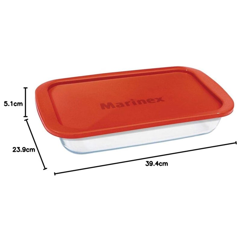 Marinex Large Rectangular Glass Roaster with Plastic Lid 2.9L - Clear - Image 2