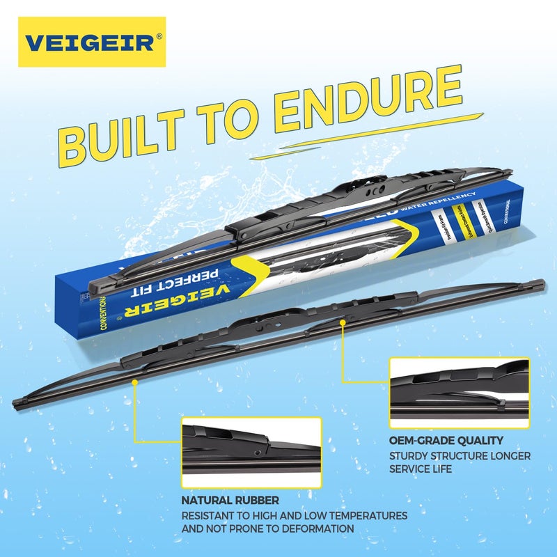 VEIGEIR 22inch + 22 inch Steel Frame Windshield Wiper Blades,Compatible with F150 2022-2009,Silverado 1500 2022-2000,Sierra 1500 2022-2019,RAM 1500 2015-2013 and More Conventional Front Wiper (Pack of 2) - Image 2