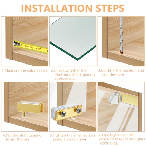 Pastlla Glass Door Pivot Hinge with Magnetic Catch and Clamp Set for Bathroom Showcase Cabinet Doors (Gold) - Image 3