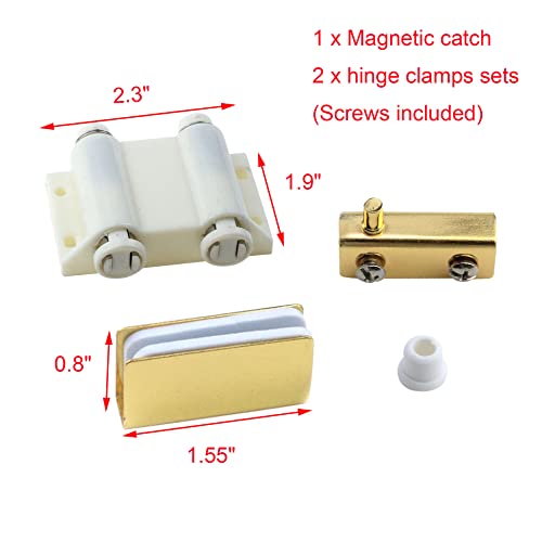 Pastlla Glass Door Pivot Hinge with Magnetic Catch and Clamp Set for Bathroom Showcase Cabinet Doors (Gold) - Image 2