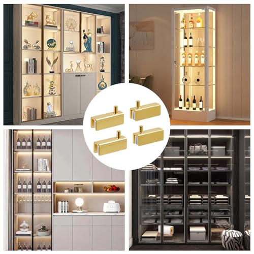 Pastlla Glass Door Pivot Hinge with Magnetic Catch and Clamp Set for Bathroom Showcase Cabinet Doors (Gold) - Image 5