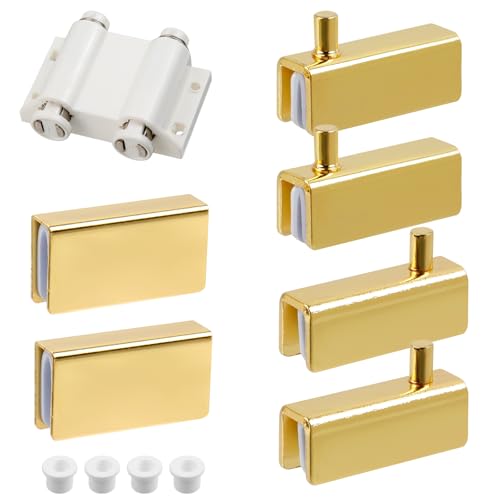 Pastlla Glass Door Pivot Hinge with Magnetic Catch and Clamp Set for Bathroom Showcase Cabinet Doors (Gold) - Image 1