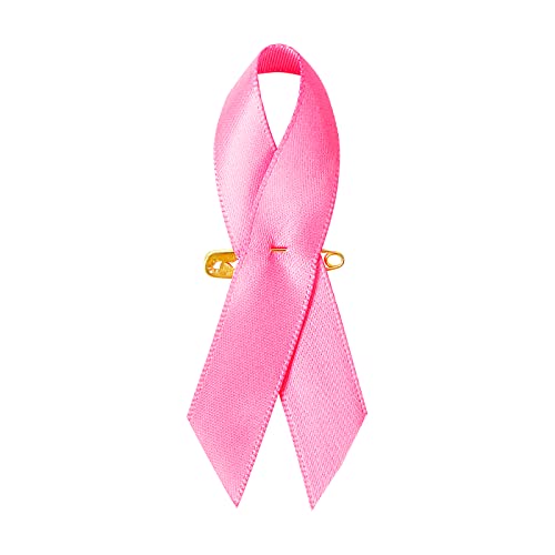 SIMISI RIBBON 200 Pieces Breast Cancer Awareness Accessories Bulk Items Pink Satin Awareness Ribbons with Safety Pins 1.4 x 3 inch - Image 1