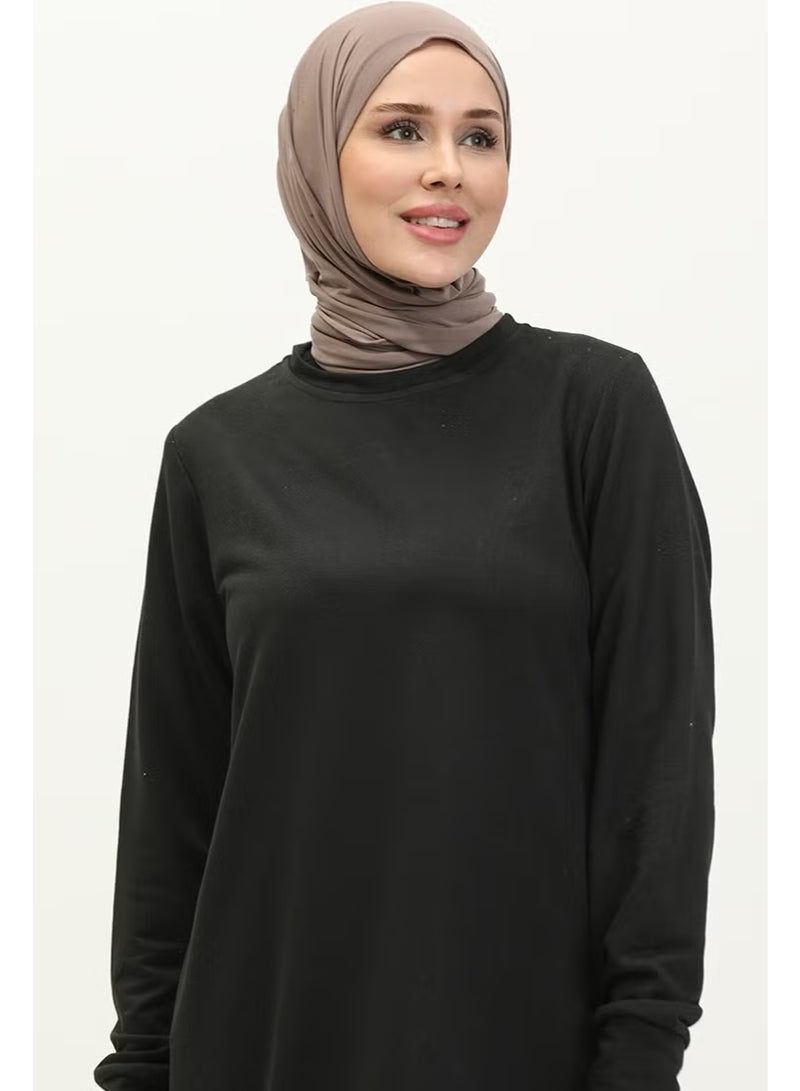 Sefa Merve تونيك رياضي بتفاصيل شق 0269-02 أسود - Image 3