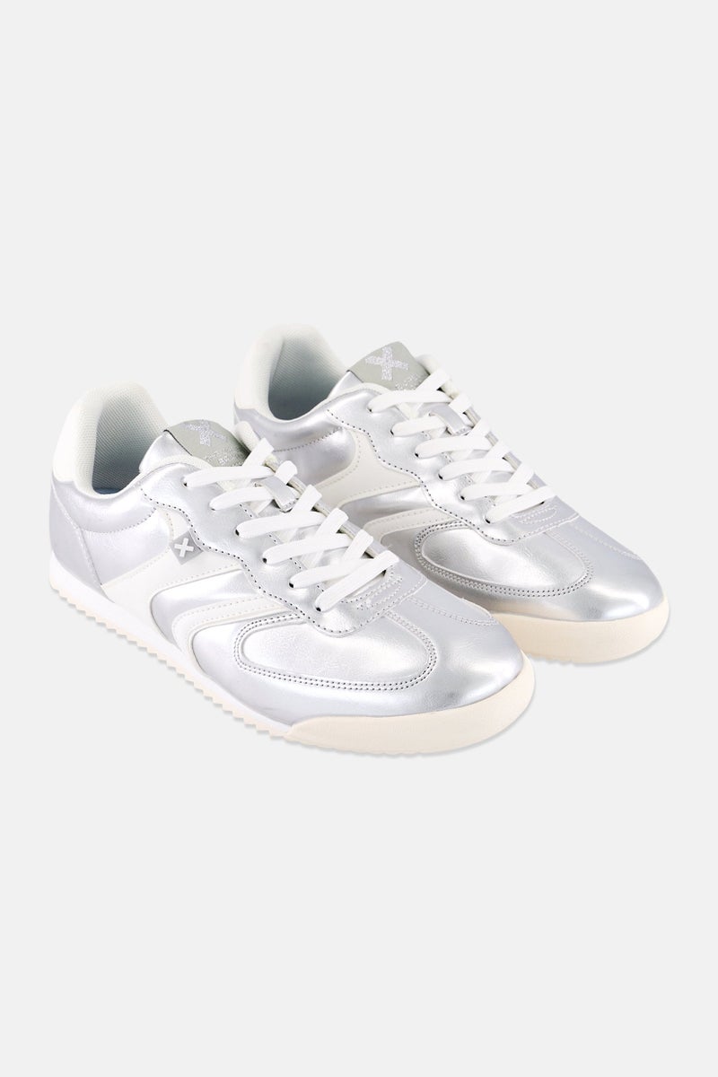 Xti Women Lace Up Casual Shoes, Silver - Image 1