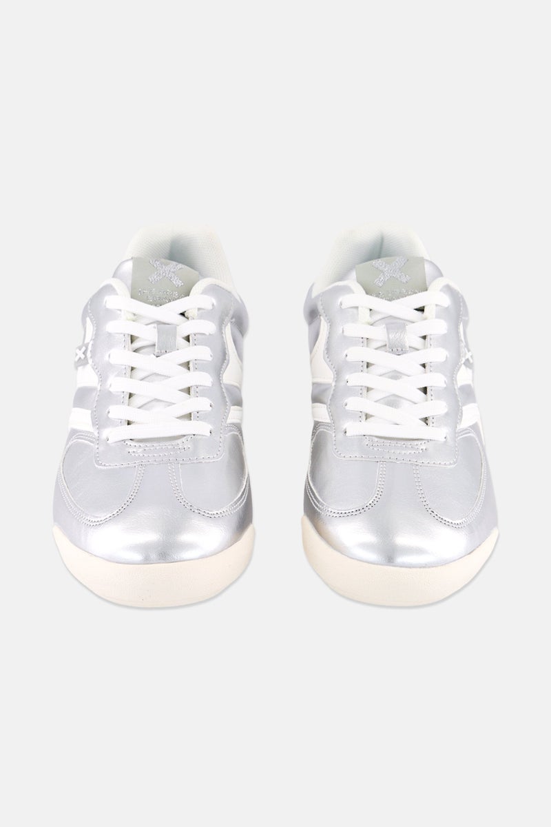 Xti Women Lace Up Casual Shoes, Silver - Image 3