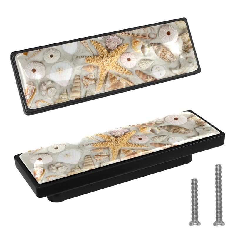 LORVIES 4 Pack 36 Ocean Decorative Cabinet Knob ABS Glass Rectangle Double Holes Dresser Drawer Door Handles Pulls for Home Kitchen Bedroom Sea Shell Starfish - Image 1