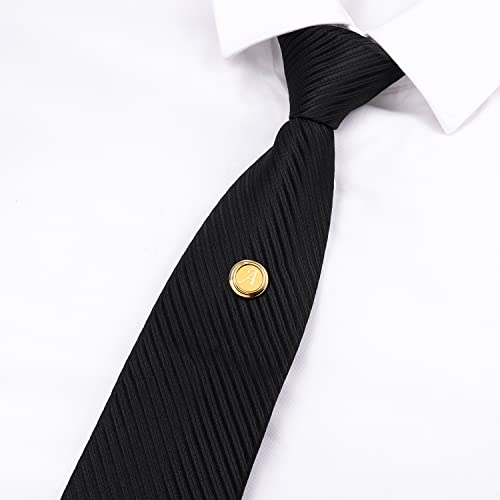 HAWSON Mens Tie Tacks for Men with Chain Round Gold Tie Pins Wedding Business Birthday Anniversary Initials A-Z Tie Clip Gifts - Image 3