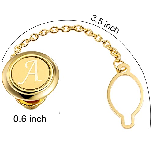 HAWSON Mens Tie Tacks for Men with Chain Round Gold Tie Pins Wedding Business Birthday Anniversary Initials A-Z Tie Clip Gifts - Image 5